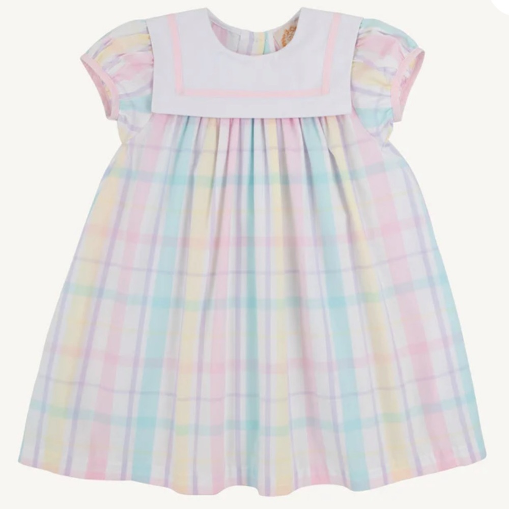 Beaufort Bonnet Stewart's Square Collar Dress Brunch Plate Plaid Palm Beach Pink